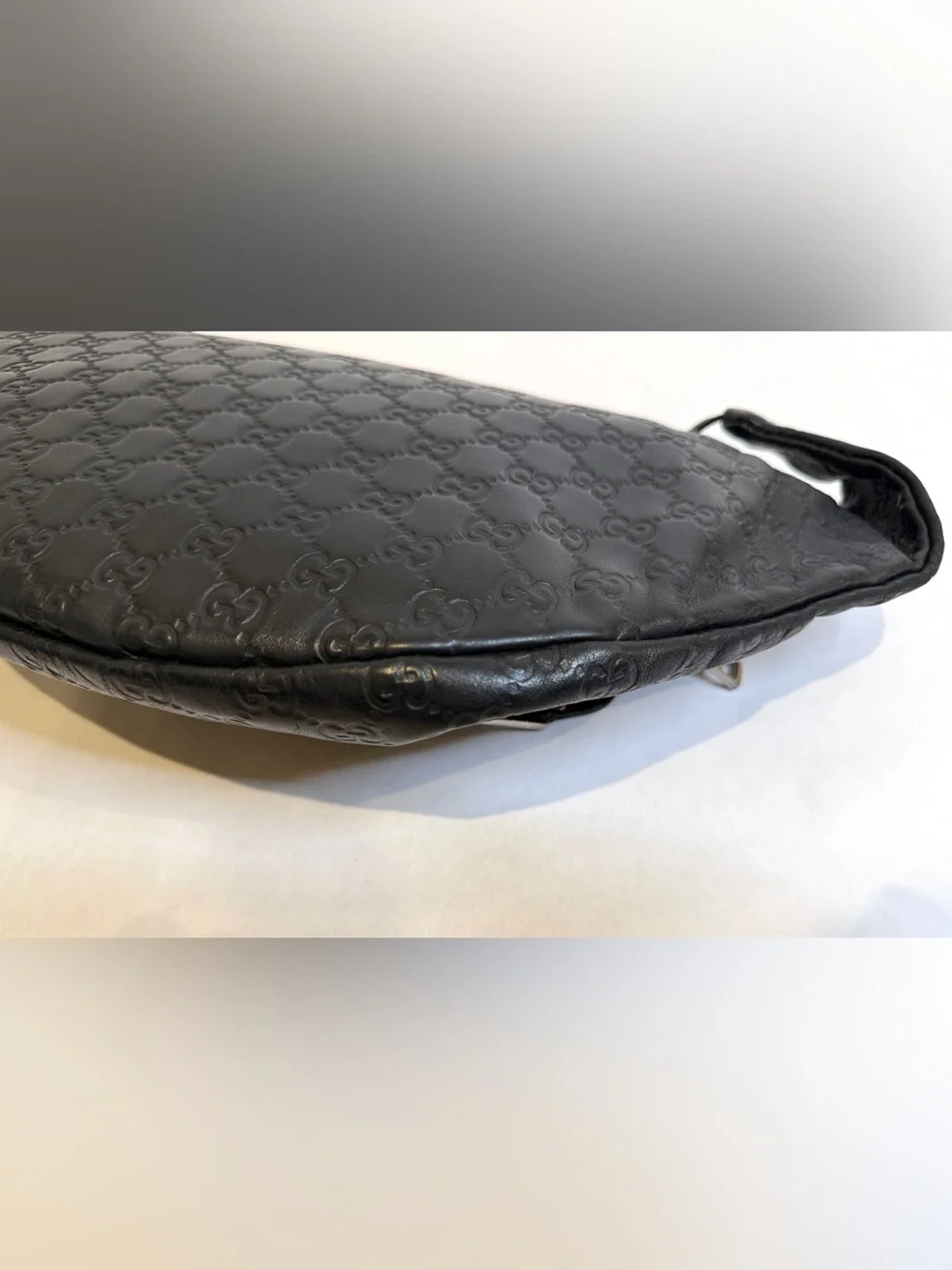 Gucci Black Embossed GG Leather Belt Bag with Web Accent